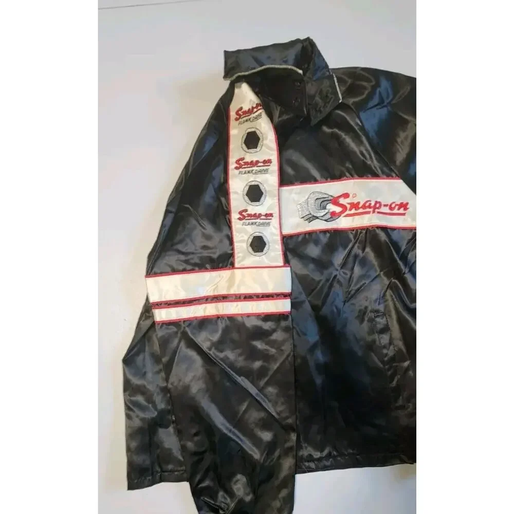 Vtg Snap On 60th Black Satin Bombers Jacket Men HORIZON Coat Medium Lightweight